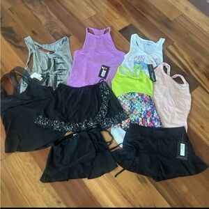 10 piece ballet/dance clothes lot Girls size 12/14 leotard skirt tank
